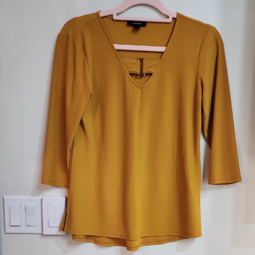 Alfani Mustard V-Neck Blouse